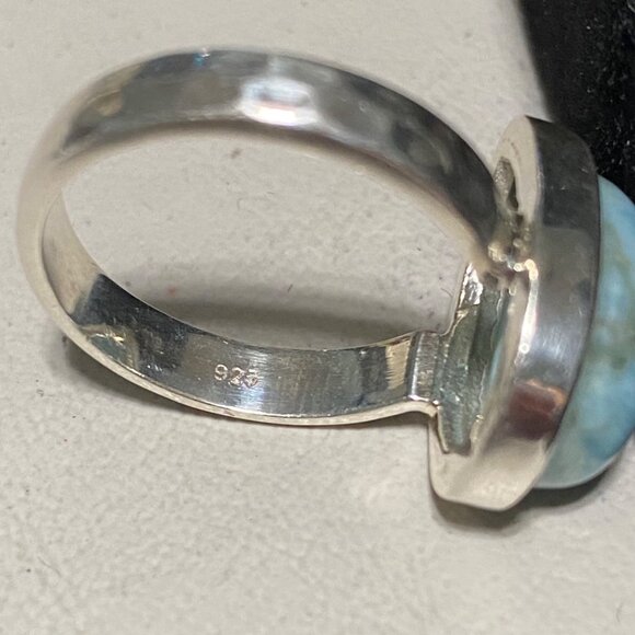 Ring Teardrop Larimar Cabochon 3.345 Carats Size 7.5 Sterling Silver Stamped 925 - Picture 9 of 11